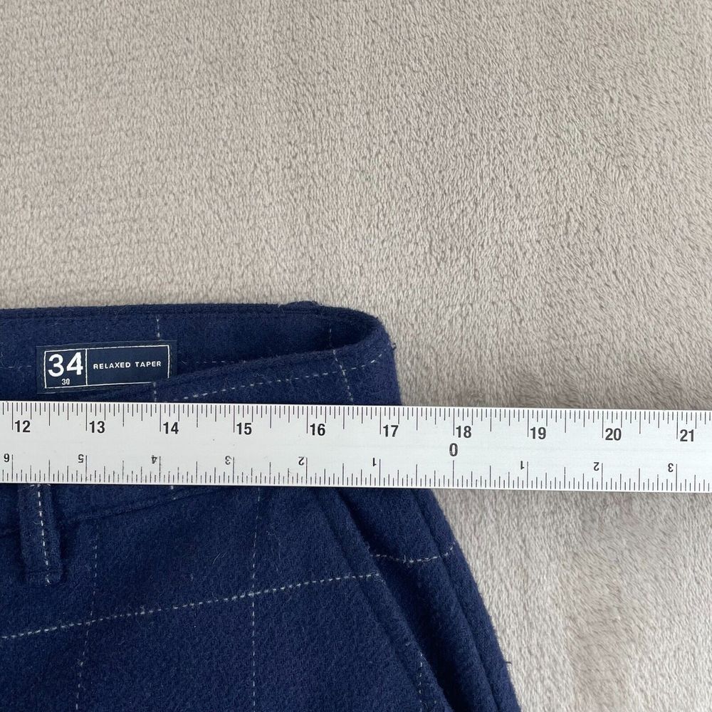 GAP Wool‎ Blend Trousers Men 34x25 Blue WindowPane Relaxed Tapered Pants Flannel - Picture 5 of 10